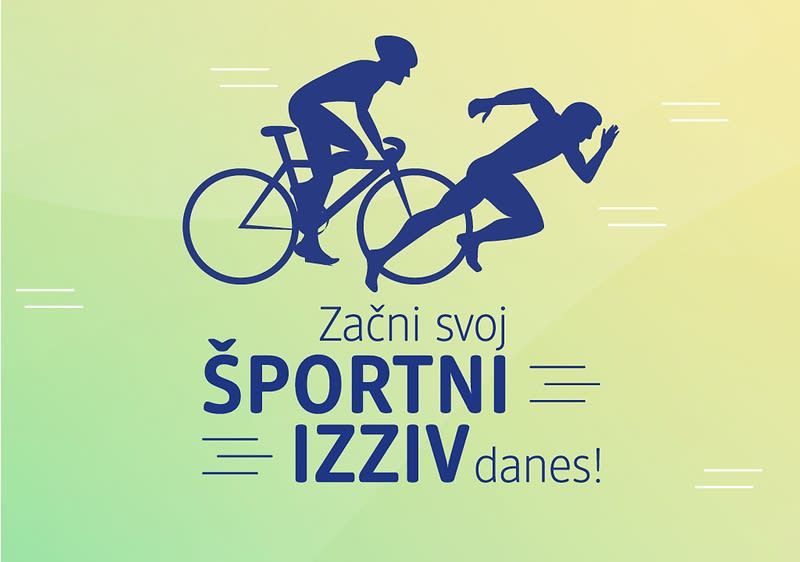Dva športnika (kolesar in tekač) z napisom Začni svoj športni izziv danes