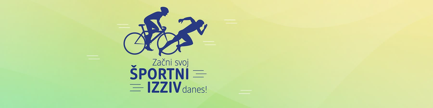 Dva športnika (kolesar in tekač) z napisom Začni svoj športni izziv danes