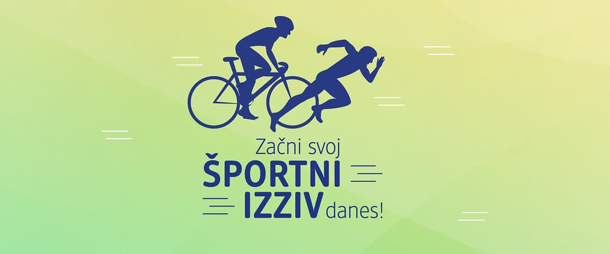 Dva športnika (kolesar in tekač) z napisom Začni svoj športni izziv danes