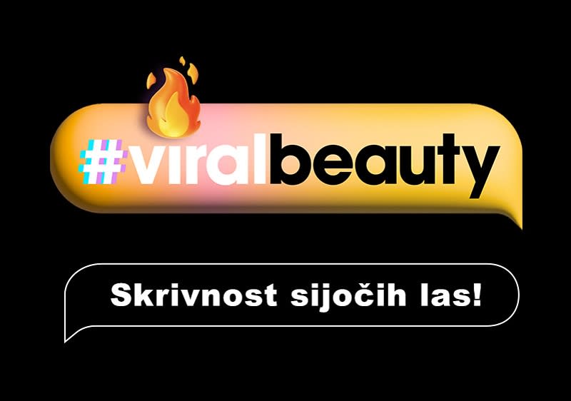 Grafika z napisom #viralbeauty z ognjem in podnapisom Skrivnost sijočih las