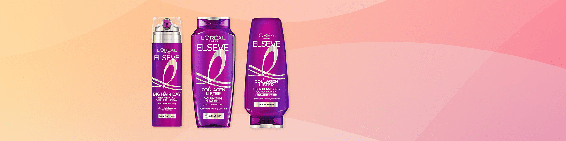 L'Oréal Elseve Collagen Lifter pakiranje s šamponom balzamom in razpršilcem