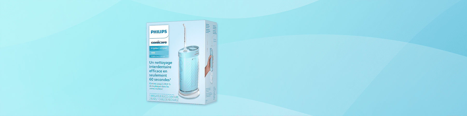 Philips Sonicare irigator ustna prha v embalaži s prikazom naprave in krtačke