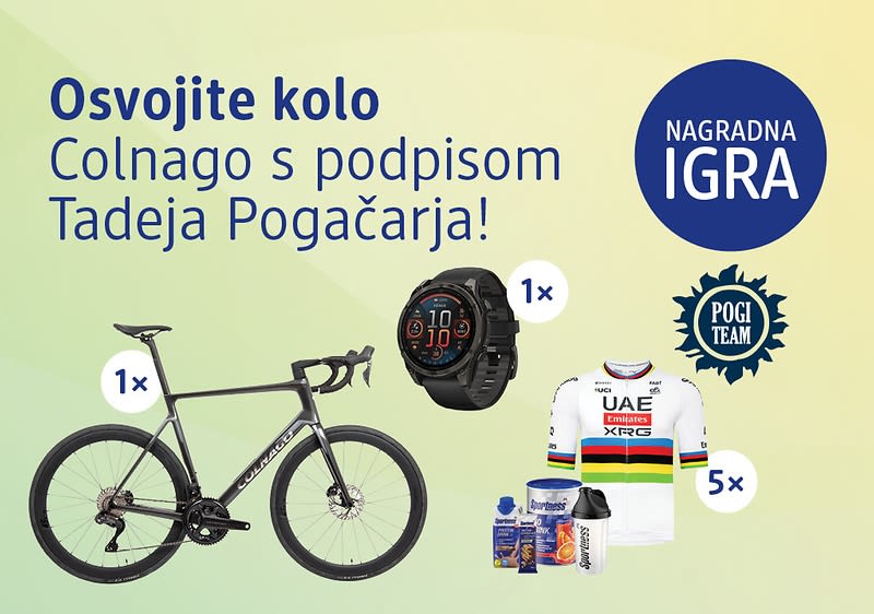 Nagradna igra plakat s kolesom Colnago, uro, dresom in nagradami