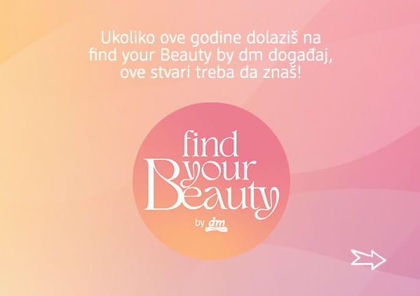 Slika koja prikazuje logo i tekst promotivnog događaja find your Beauty na ružičastoj pozadini