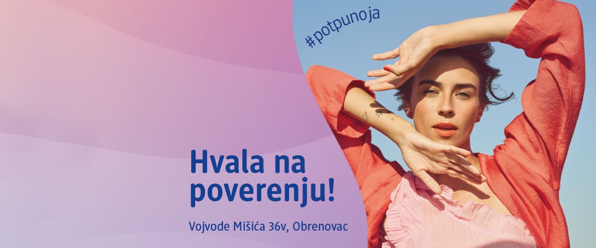 Slika koja prikazuje osobu u crvenom sakoa i natpis Hvala na poverenju u pozadini