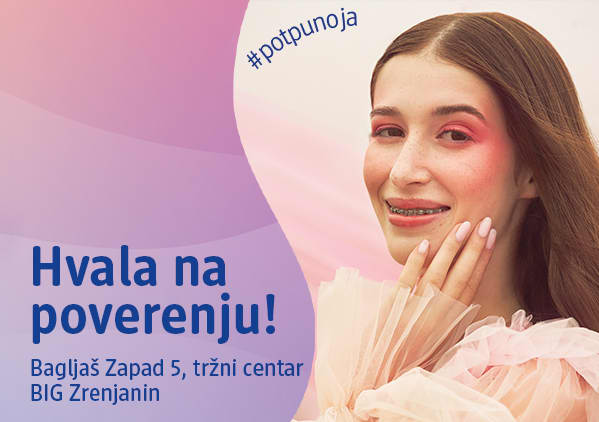 Slika koja prikazuje nasmejanu devojku sa protezama i natpisom Hvala na poverenju