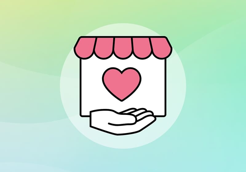 Markt mit einem Herz in der Mitte, darunter eine Hand