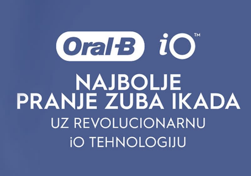 Slika koja prikazuje Oral-B i iO logo sa tekstom Najbolje pranje zuba ikada uz revolucionarnu iO tehnologiju