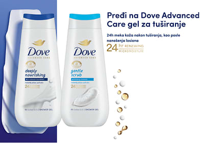 Dove Advanced Care gelovi za tuširanje i sapuni