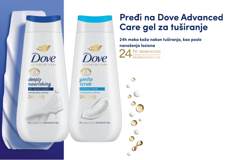 Dove Advanced Care gelovi za tuširanje i sapuni