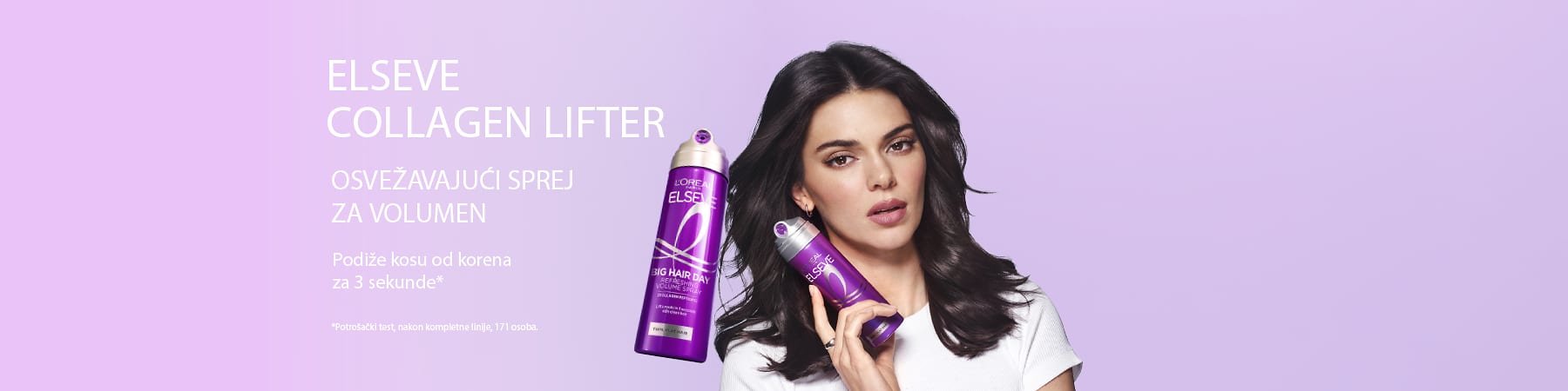 Slika koja prikazuje Elseve Collagen Lifter sprej za volumen pored žene koja drži flaster sprej