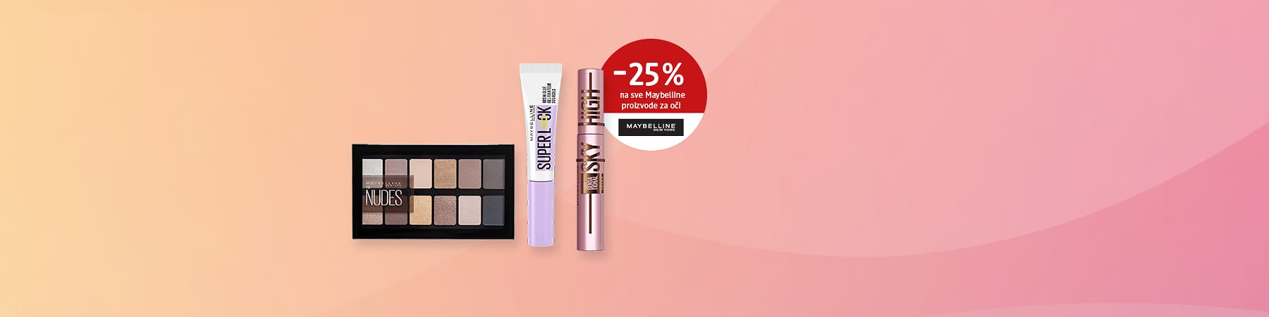 Slika koja prikazuje Maybelline paletu senki i dva proizvoda za oči ključna reč: Maybelline