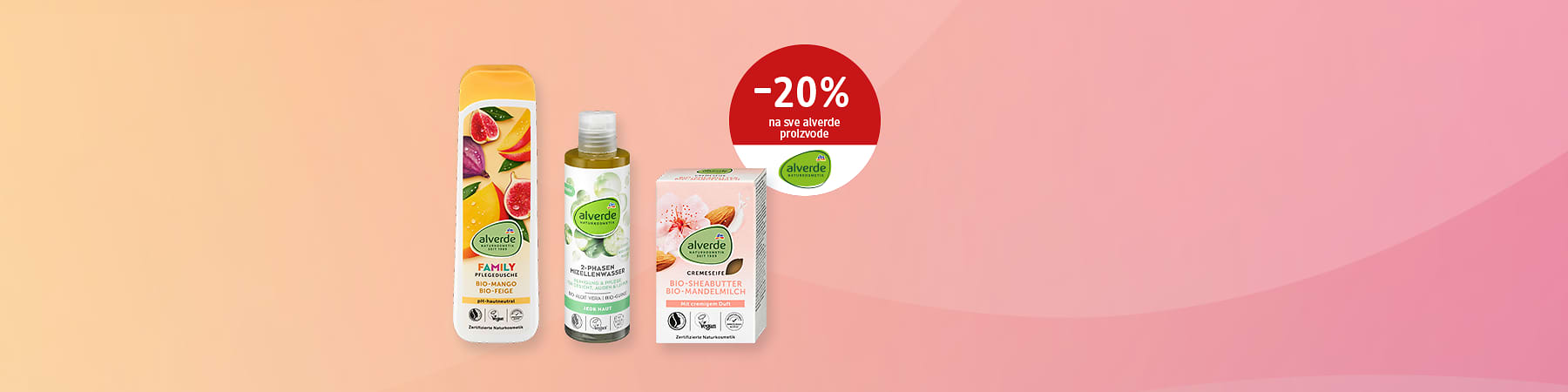 Slika koja prikazuje alverde proizvode za negu kože sa etiketom popusta -20%