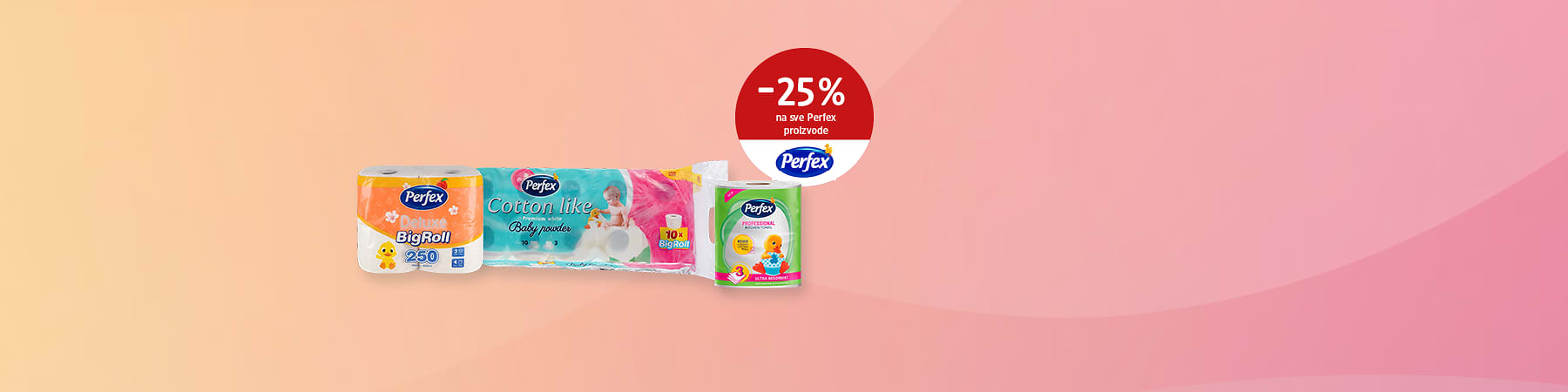 Slika koja prikazuje Perfex toalet papir Cotton like i pakovanje BigRoll uz popust -25%