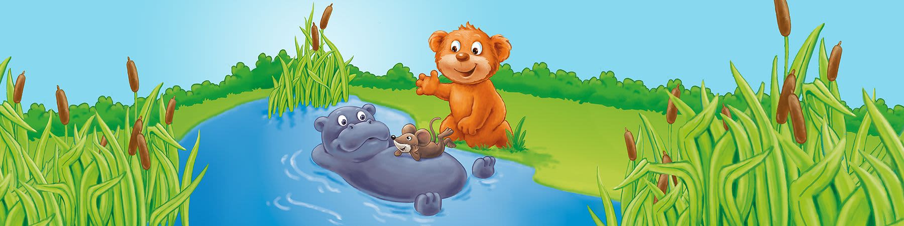 Saubär und seine Freunde beim Spielen im Teich