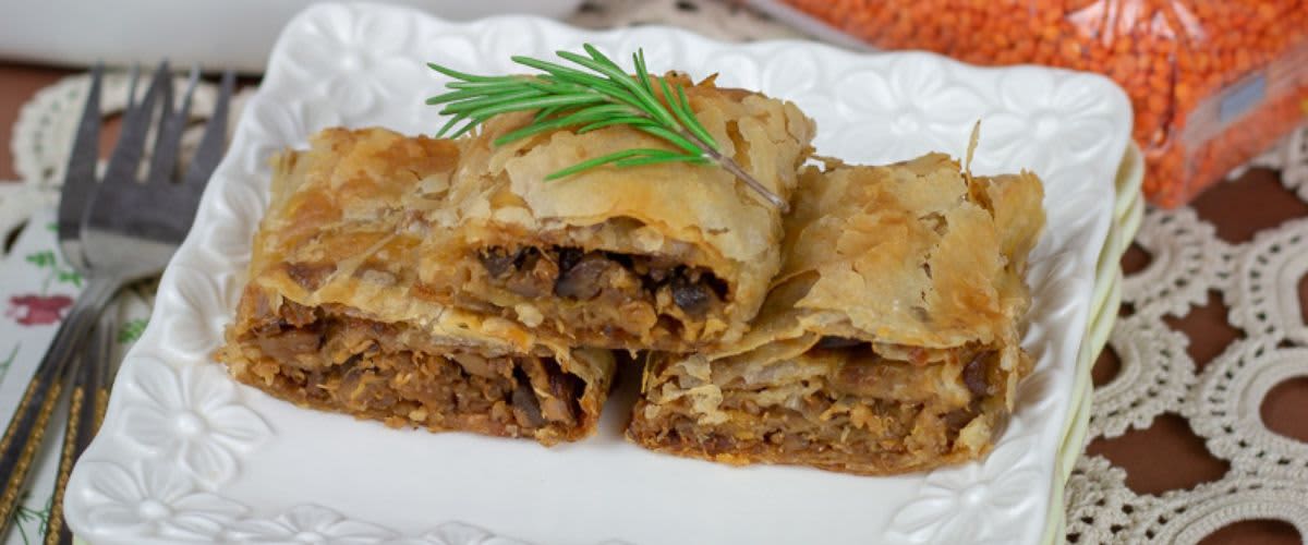 Пита со печурки, леќа и киноа