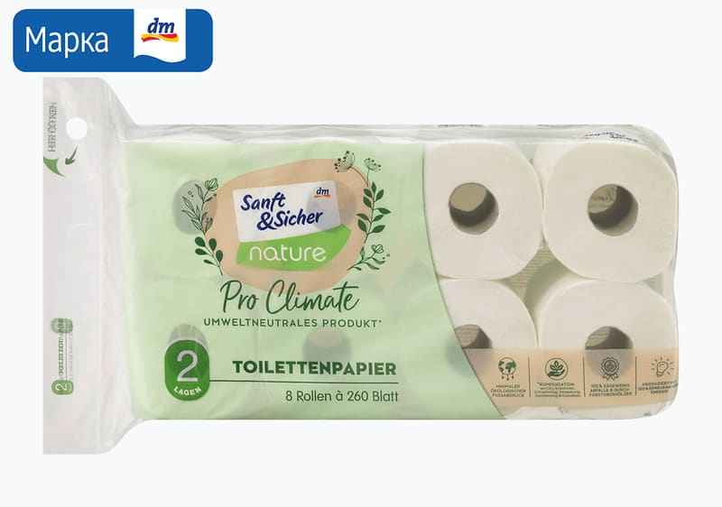 Sanft&Sicher Pro Climate тоалетна хартија, 2-слојна, 2-слојна, 8/1