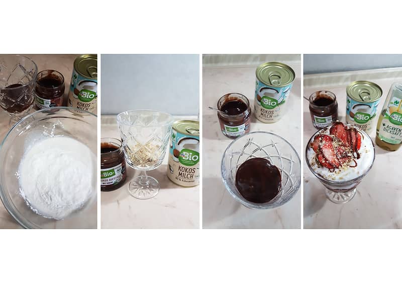 Трифле со кокос, јагоди и какао крем 