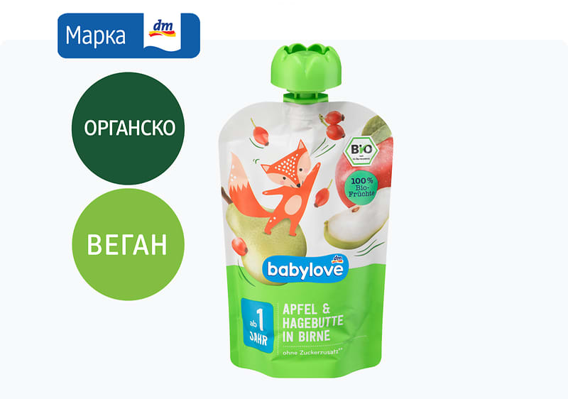 babylove кашичка со јаболко, шипка и крушка, 100 г