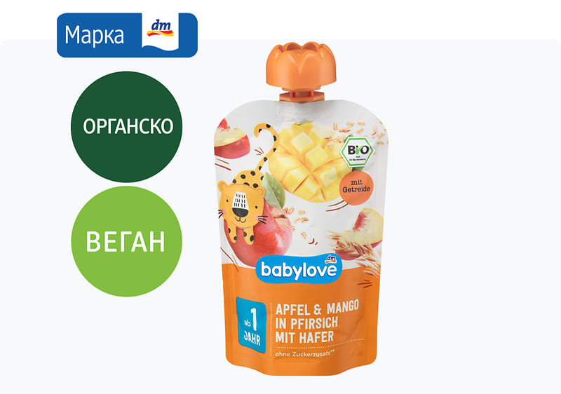 babylove овесна кашичка со јаболко, манго и праска, 100 г