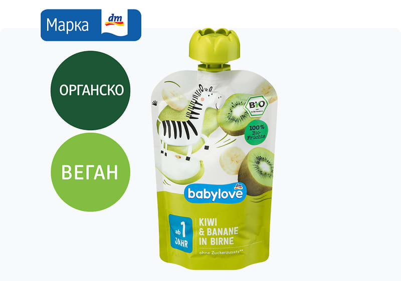 babylove кашичка со киви, банана и крушка, 100 г